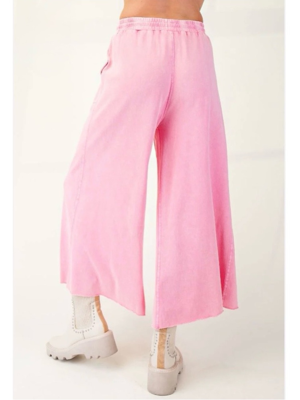 New: Easel Feeling Good Pink Drawstring Waist Terry Knit Wide Leg Pants• Medium - Picture 5 of 5